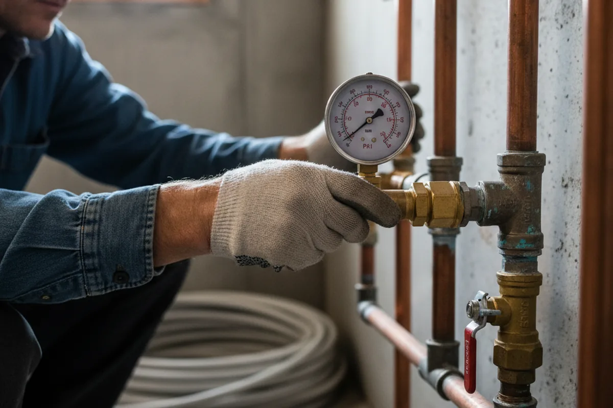 Pressure testing a repaired line during Water Line Repair in Sidman